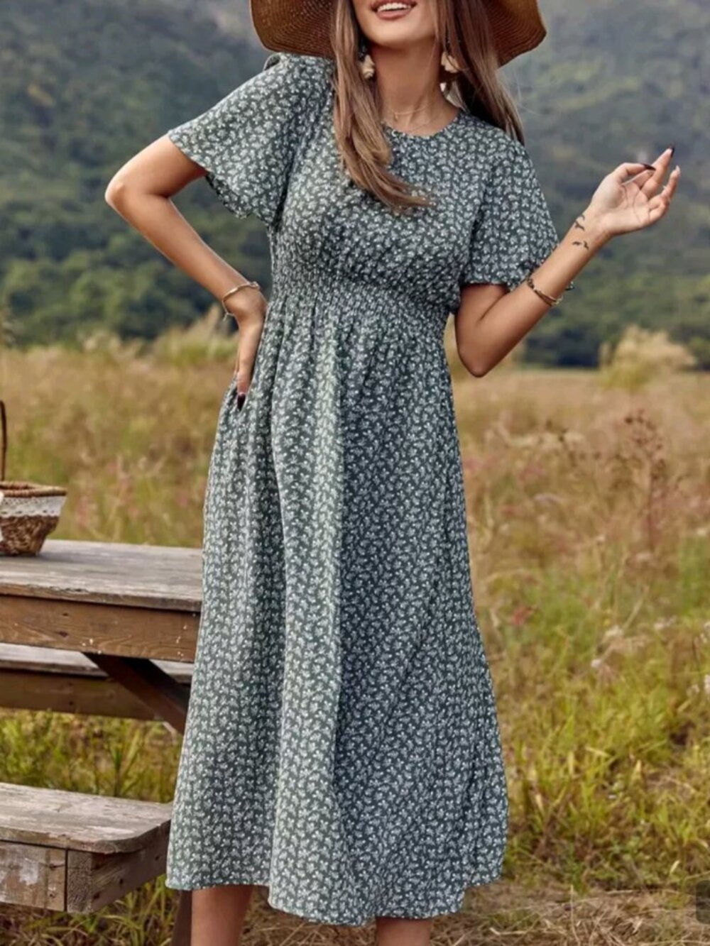 Summer Green Floral dress S